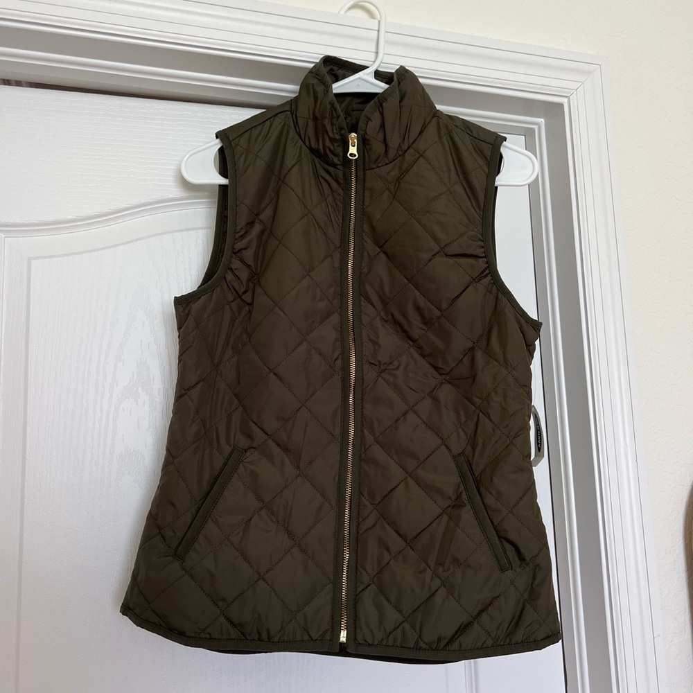 Old Navy Green Quilted Vest with Stand-Up Collar